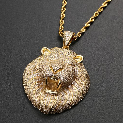 Lion Hip Hop Necklace（Gold pendant, includes one large and one small necklace.）
