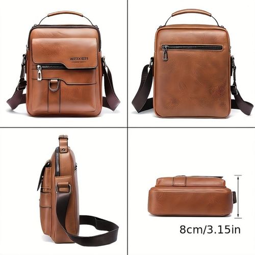 Men's leather crossbody bag, retro street style large capacity commuter bag, adjustable shoulder strap, durable cowhide suitable for business travel and daily use, a great gift for friends