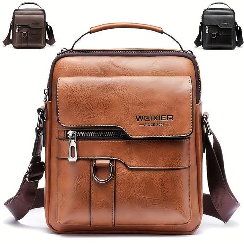 Men's leather crossbody bag, retro street style large capacity commuter bag, adjustable shoulder strap, durable cowhide suitable for business travel and daily use, a great gift for friends