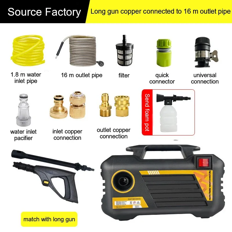 Portable Wash Machine 3000w 7-12MPA（70-120BAR） High Pressure Washer With Electric Car Washer Gun