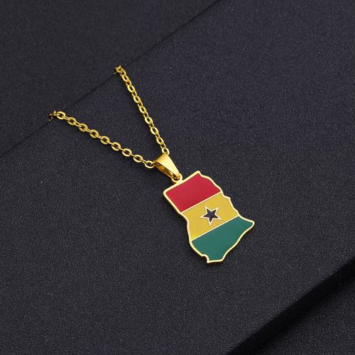 Stainless steel Ghanaian flag pendant necklace, geometric ethnic style accessory for men and women