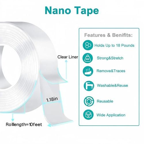 3PC Double Sided Nano Tape (30 Feet), Strong Adhesive Multi-Purpose Tape, Washable Reusable Transparent Durable Tape for Transparent Posters, Pictures, Home and Office Picture Hanging Strips