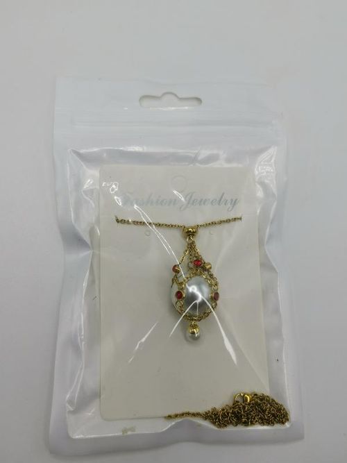 Stainless Steel Plated 18K Gold Diamond Pearl Net Pendant Necklace Female Collarbone Chain Female