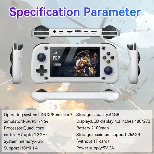 High Quality G28 Portable Mini Handheld Video Game Console 4.3 Inch 64GB 15000 Games Wi-Fi Linux OS Retro Classic Gaming Player