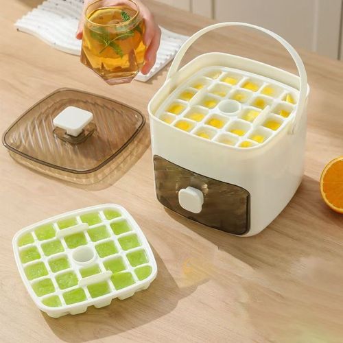 Creative Press Type Double Layer Ice Maker with Lid for Home Refrigerator Includes Ice Cream Mold Cube Tray