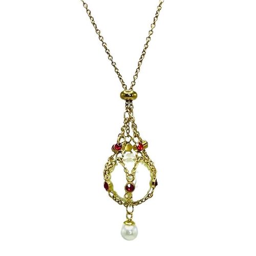Stainless Steel Plated 18K Gold Diamond Pearl Net Pendant Necklace Female Collarbone Chain Female
