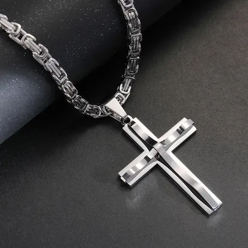 2026 Hip Hop Christian Cross Stainless Steel Men's Pendant Necklace