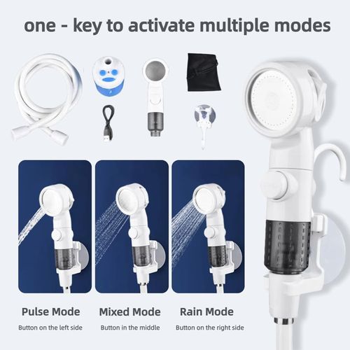 Portable Camping Shower Pump – USB Rechargeable Outdoor Shower with 2 Spray Modes, Waterproof Electric Shower Head, Pumps Water from Bucket for Camping, Hiking, Travel, Car Washing & Pet Cleaning