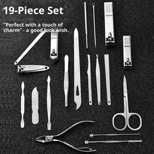 New Stainless Steel Beauty Nail Clipper 19-Piece Set with Oblique Design for Foot and Ear Care