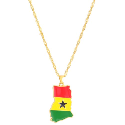 Stainless steel Ghanaian flag pendant necklace, geometric ethnic style accessory for men and women
