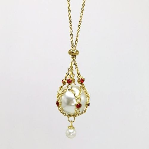 Stainless Steel Plated 18K Gold Diamond Pearl Net Pendant Necklace Female Collarbone Chain Female