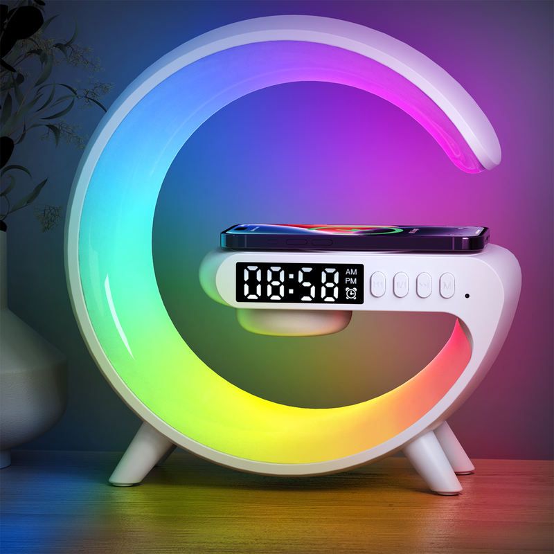 LED Atmosphere Lamp for Bluetooth Speaker Night Light Wireless Charger Alarm Clock-Fast Charging 10W Output OTP for Bedroom Use