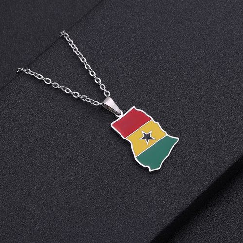 Stainless steel Ghanaian flag pendant necklace, geometric ethnic style accessory for men and women
