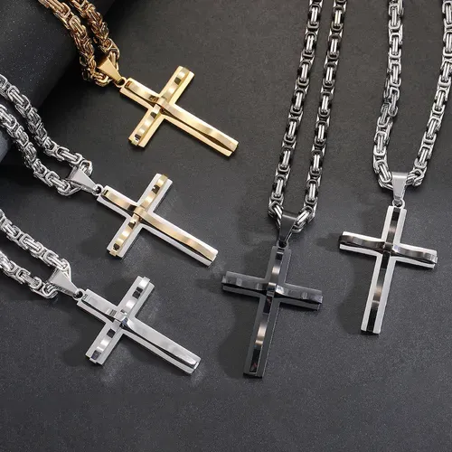 2026 Hip Hop Christian Cross Stainless Steel Men's Pendant Necklace