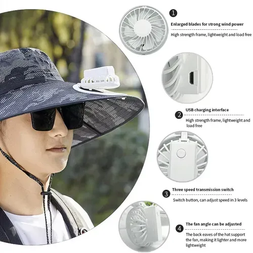 2026 Solar fan cooling outdoor charging sun protection sun hat
