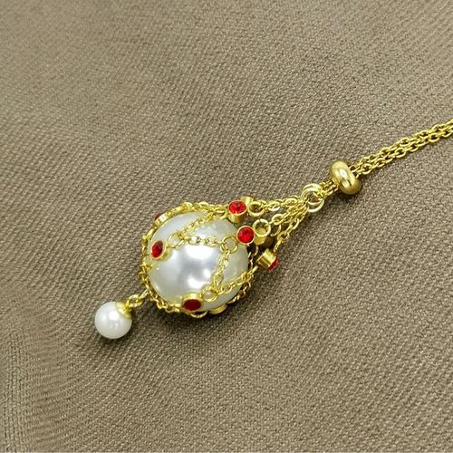 Stainless Steel Plated 18K Gold Diamond Pearl Net Pendant Necklace Female Collarbone Chain Female