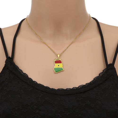 Stainless steel Ghanaian flag pendant necklace, geometric ethnic style accessory for men and women
