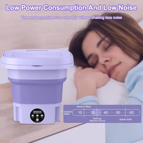 Portable Washing Machine, 8L Large Capacity Washer with Drain Basket, Foldable Mini Washing Machine, Suitable for Baby Clothes, Underwear, Socks, Laundry Purple US Plug