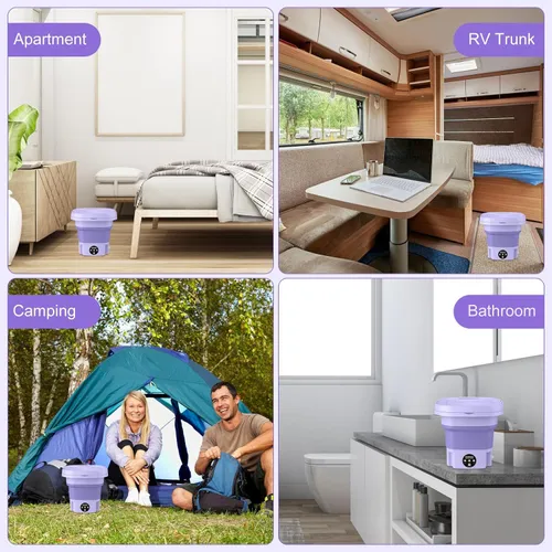 Portable Washing Machine, 8L Large Capacity Washer with Drain Basket, Foldable Mini Washing Machine, Suitable for Baby Clothes, Underwear, Socks, Laundry Purple US Plug