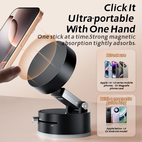 2026 Hot Selling Universal Foldable Vacuum Suction N52 Magnetic Car Mobile Phone Holder for Home,Car,Office, Live Streaming Use