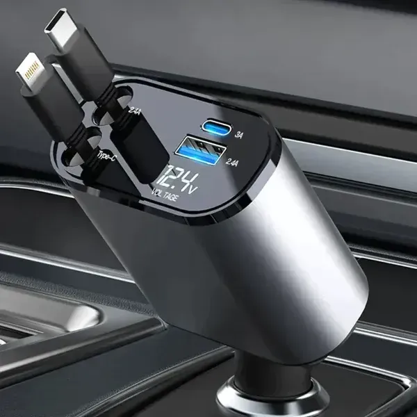 New digital display flash charging USB adapter cigarette lighter one to four 120W super fast charging car charger
