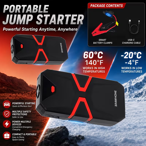 10IN1 Portable Car Battery Jump Starter With Tire Inflator 12V Fast Start