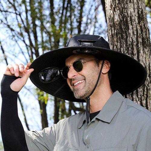 Outdoor Work Cap Solar Powered Fan Hat Sun Hat Wide Brim Cooling Hat for Outdoor