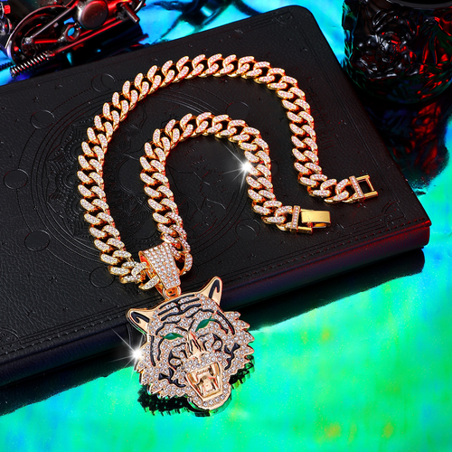 Full of diamond tiger pendants niche Cuban necklace for men