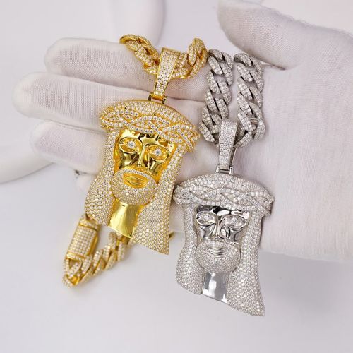 Hip Hop Jesus Pendant Necklace Cuban China 925 Sterling Silver Gold Plated Iced Out Mossanite Pendant for Men