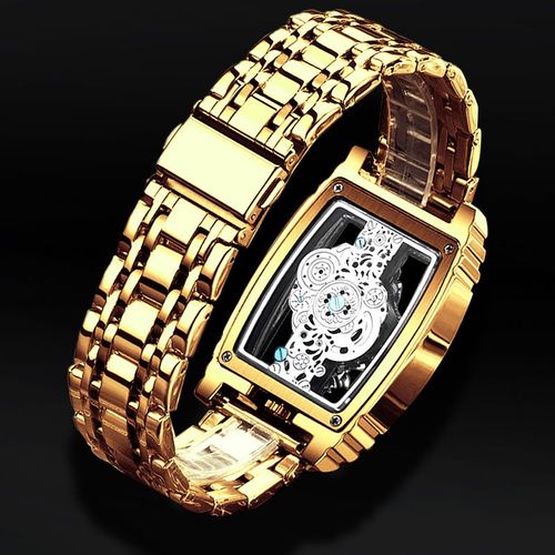 w'x Omega Men's Watch Fashion Hollow Carved Large Dial Barrel Waterproof Clock Steel Band Male's Business Quartz Watches