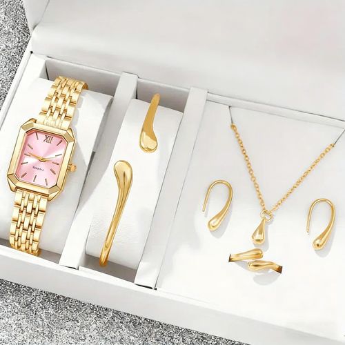 Alloy Pointer Luxury Niche Female Students Fashion Rectangle Jewelry Ladies Quartz Watch Set for Women