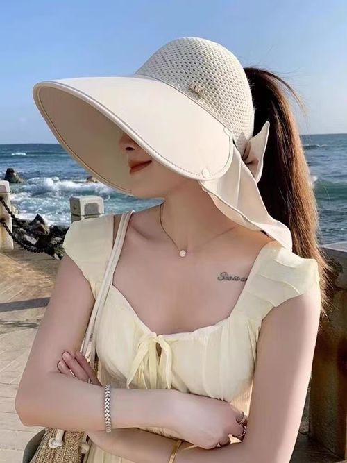 Women's Summer Outdoor Fisherman Hat 3D Embroidered Silk Sunhat Visor Detachable Shawl Wide Brim for Sunshade Neck Sports