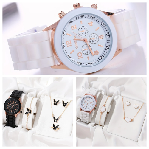 🔥Last Day 49% 5 Piece Ring Necklace Earrings Rhinestone Fashion Watch Bracelet Set