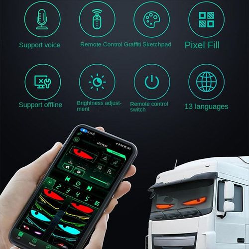 32*16(180mm*70MM)Car Windshield LED Screen DIY Indicator Light Devil's Eye App Control Truck AnimationDecoration Electronics