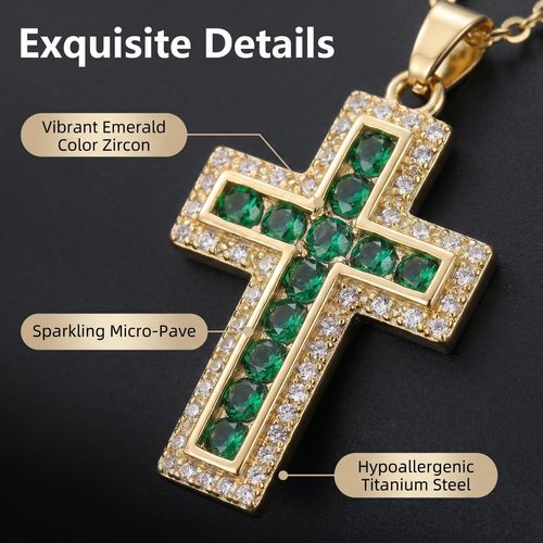 Believers Essential | Jesus Cross Titanium Green Moissanite Necklace