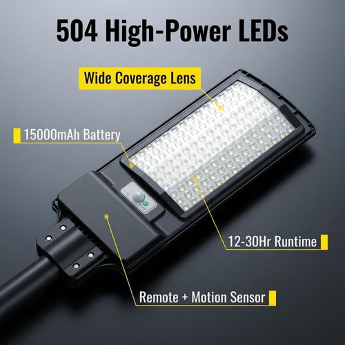 Solar Street Light 504 LEDs | 1500ml Large Battery | Wide Angle Waterproof Outdoor Light
