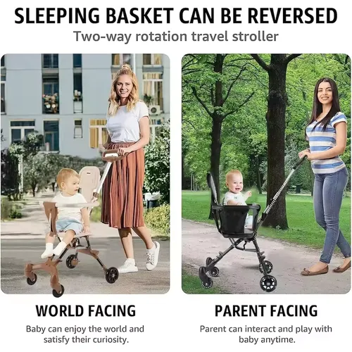 Lightweight Baby Stroller High Landscape One-click Folding Two-ways Baby Strolling Cart with Double Brake Guardrail Newborn