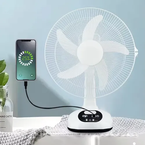 High Quality Home Use Cooling Battery Solar Electric Table Fan Rechargeable DC 12 Inch Wind Solar Fan with LED Lamp