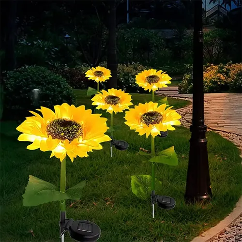 Pathway Lawn Yard Porch Walkway Landscape Decorations LED Artificial Flowers IP65 Waterproof Sunflower Solar Garden Lights 360
