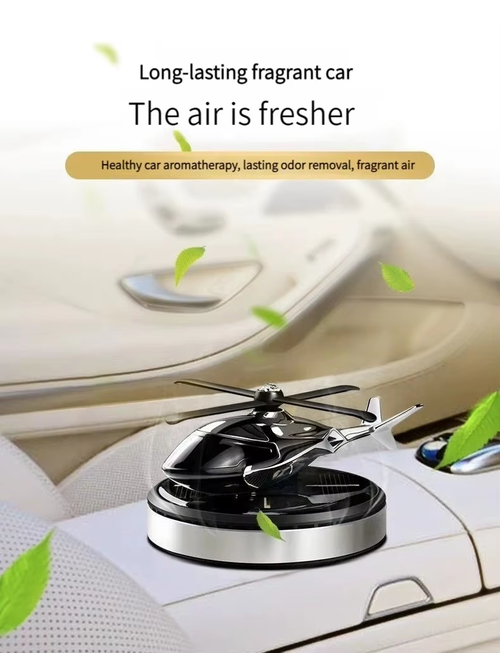 Automobile air freshener, solar-powered helicopter-shaped decorative aroma diffuser, car interior accessory, propeller rotating perfume diffuser
