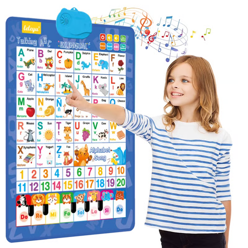 🚀Talking Wall Chart for Kids – English & Spanish Learning Poster with Songs, ABCs, Numbers, Animal words & Piano