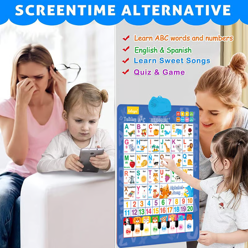 🚀Talking Wall Chart for Kids – English & Spanish Learning Poster with Songs, ABCs, Numbers, Animal words & Piano