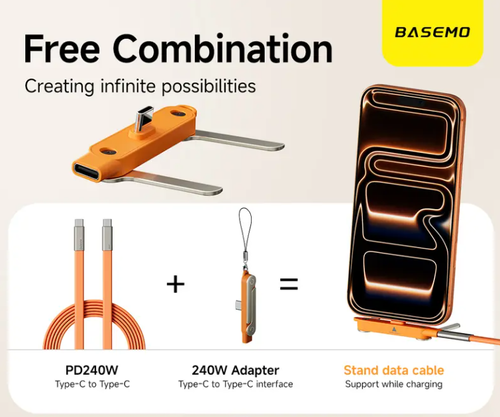 ⚡Detachable 2-in-1 Invisible Holder Charger Cable – 240W Super Fast Charging 360° Rotating Invisible Stand!