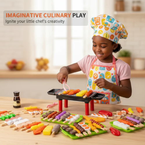 Kids Realistic BBQ Grill Playset with Food