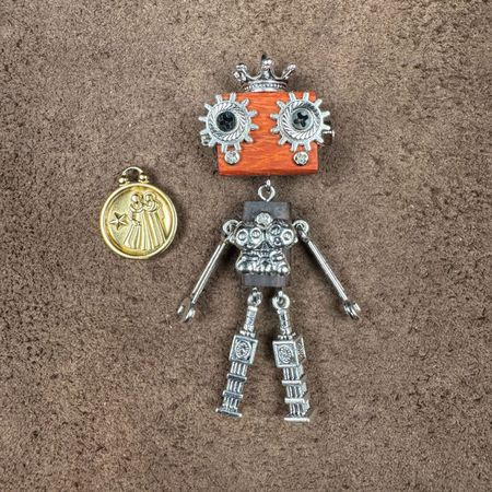 Chrobo-Gemini Handcrafted, Fashionable Punk-Style Zodiac Robot, DIY Necklace or Backpack Accessory
