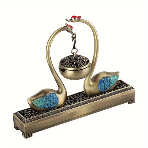 天鹅香薰炉 Dual-Use Metal 1pc Swan Lake Incense Burner - Unscented Home Decor Ornament
