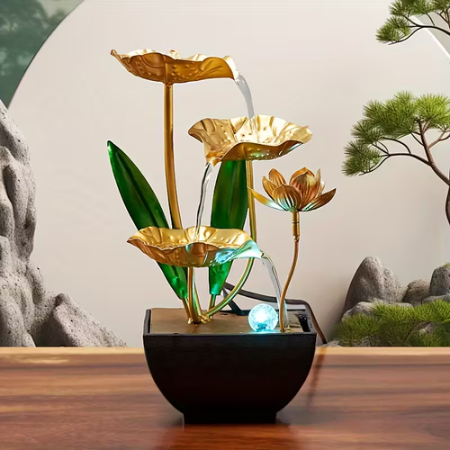 荷花摆件 Small Indoor Fountain Automatic Humidifier Desktop Decor for Living Room and Bedroom Relaxation Craft