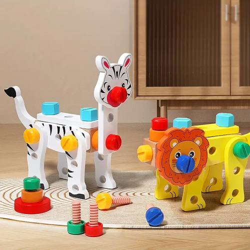 动物拼装工具箱 EDUTREE Wooden Animal Assembly Toolbox - Colorful Puzzle Toy for Youngsters, Enhances Creativity & Motor Skills, Ideal Birthday or Holiday Gift for Boys and Girls, Educational Playset|Playful Design|Durable Construction, Youngsters' Toy Box