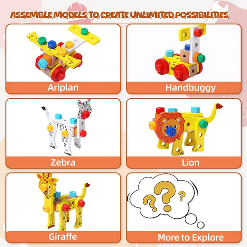 动物拼装工具箱 EDUTREE Wooden Animal Assembly Toolbox - Colorful Puzzle Toy for Youngsters, Enhances Creativity & Motor Skills, Ideal Birthday or Holiday Gift for Boys and Girls, Educational Playset|Playful Design|Durable Construction, Youngsters' Toy Box