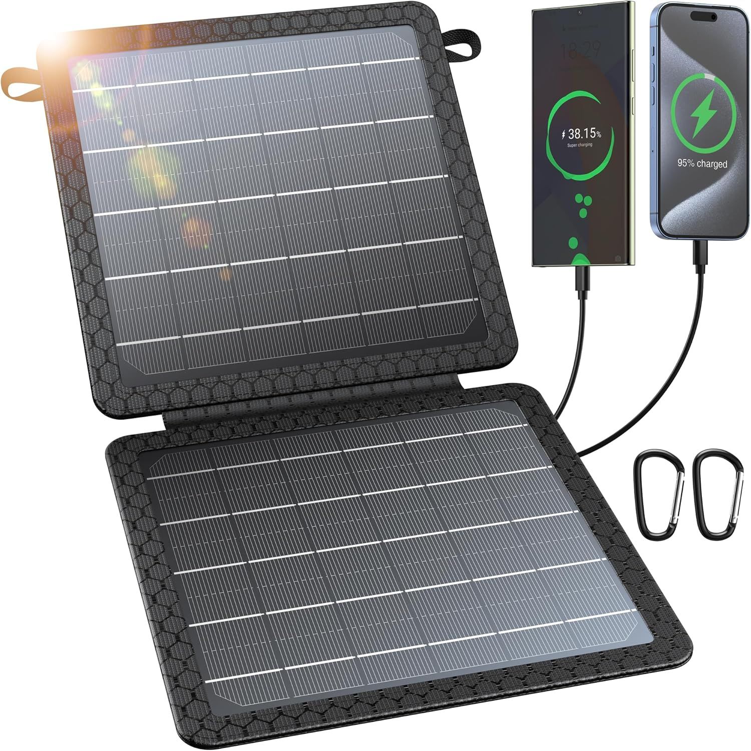 10W Portable Solar Charger | Foldable Solar Panel with USB-C & USB-A Outputs | IPX4 Waterproof | Compatible with Phones & Tablets | Perfect for Camping, Hiking & Backpacking Trips